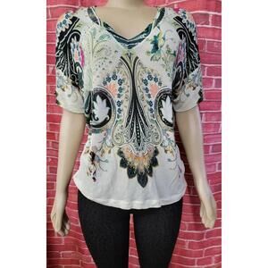 ETRO MILANO, DESIGNER, Pale Yellow/Multi Color Knit Sweater Top Sz 40/US 8 #C4